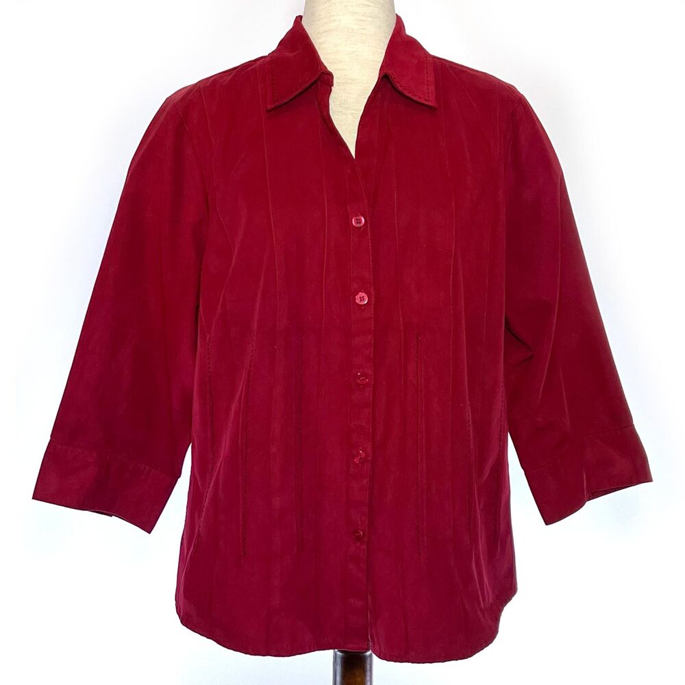 Dress Barn Red Pleated Button-Up Top 14/16